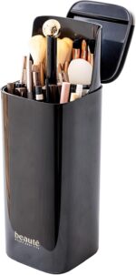 Makeup Brush Holder with Lid Cosmetic Tools Organizer，One Touch for Open, Dustproof Make Up Organizer countertop with Lid for Vanity Bathroom, Black - Image 9