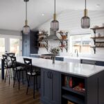 Modern Pendant Light Fixtures for Kitchen Island, Farmhouse Striped Glass Pendant Lighting with Gold Socket, Stylish Ceiling Light for Dining Room and Living Room (5.12'', Grey) - Image 4