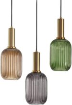 Modern Pendant Light Fixtures for Kitchen Island, Farmhouse Striped Glass Pendant Lighting with Gold Socket, Stylish Ceiling Light for Dining Room and Living Room (5.12'', Grey) - Image 5