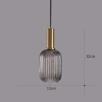 Modern Pendant Light Fixtures for Kitchen Island, Farmhouse Striped Glass Pendant Lighting with Gold Socket, Stylish Ceiling Light for Dining Room and Living Room (5.12'', Grey) - Image 6