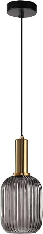 Modern Pendant Light Fixtures for Kitchen Island, Farmhouse Striped Glass Pendant Lighting with Gold Socket, Stylish Ceiling Light for Dining Room and Living Room (5.12'', Grey) - Image 7