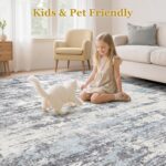 Area Rugs for Living Room: 5x8 Abstract Washable Rug Modern Neutral Large Soft Stain Resistant Non-Slip Backing Machine Table for Bedroom Dining Room Indoor Home Office Carpet - Blue Grey - Image 5