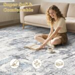 Area Rugs for Living Room: 5x8 Abstract Washable Rug Modern Neutral Large Soft Stain Resistant Non-Slip Backing Machine Table for Bedroom Dining Room Indoor Home Office Carpet - Blue Grey - Image 6