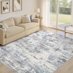 Area Rugs for Living Room: 5x8 Abstract Washable Rug Modern Neutral Large Soft Stain Resistant Non-Slip Backing Machine Table for Bedroom Dining Room Indoor Home Office Carpet - Blue Grey - Image 8