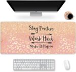 ArtSo Large Gaming Mouse Pad Extended Desk Pad XL Keyboard Mat Long Mousepad Decor Writing Pad 31.5x11.8inch Non Slip Rubber Base with Stitched Edges for Work, Game -Pink Orange Stay Positive - Image 3