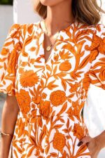 dowerme Womens Summer Dresses 2025 Casual Puff Short Sleeve V Neck Floral Boho Tiered Ruffle Maxi Dress with Pockets - Image 5