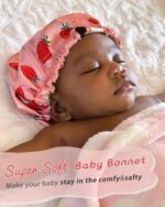 YANIBEST Baby Satin Bonnet Sleep Cap - Double Layer Reversible Adjustable Silky Satin Cap for Infant Toddler(0-6Months,Strawberry) - Image 3