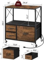 File Cabinet with Charging Station, 3 Drawer Lateral Filing Cabinet for Home Office, Mobile Printer Stand with Open Shelf, Fits A4/Letter Size File, Nonwovens Drawer, Rustic Brown FCHR98E01 - Image 4