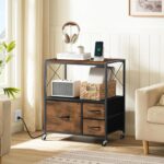 File Cabinet with Charging Station, 3 Drawer Lateral Filing Cabinet for Home Office, Mobile Printer Stand with Open Shelf, Fits A4/Letter Size File, Nonwovens Drawer, Rustic Brown FCHR98E01 - Image 5
