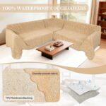 1OO% Waterproof Sectional Couch Covers for Dogs L Shaped Corner Sofa Cover Washable Chenille Sofa Slipcovers Blanket Modern Jacquard Pet Furniture Protector (91"x276", Tan Leaf) - Image 4