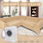 1OO% Waterproof Sectional Couch Covers for Dogs L Shaped Corner Sofa Cover Washable Chenille Sofa Slipcovers Blanket Modern Jacquard Pet Furniture Protector (91"x276", Tan Leaf) - Image 7