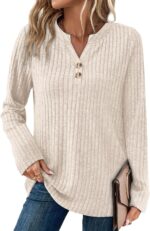 SAMPEEL Womens Sweaters Lightweight Long Sleeve Shirts V Neck Tops with Button Fall Outfits 2025 - Image 3