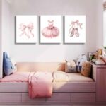 3Pcs Pink Ballet Nursery Canvas Wall Art Girls Baby Ballerina Painting Decor Pictures Bow Dance Skirt Shoes Kids Poster Prints for Dance Studio Baby Room living Bedroom Decoration - Image 5