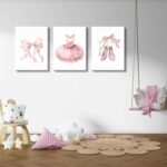 3Pcs Pink Ballet Nursery Canvas Wall Art Girls Baby Ballerina Painting Decor Pictures Bow Dance Skirt Shoes Kids Poster Prints for Dance Studio Baby Room living Bedroom Decoration - Image 6