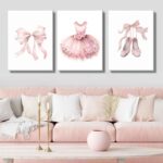 3Pcs Pink Ballet Nursery Canvas Wall Art Girls Baby Ballerina Painting Decor Pictures Bow Dance Skirt Shoes Kids Poster Prints for Dance Studio Baby Room living Bedroom Decoration - Image 8