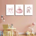 3Pcs Pink Ballet Nursery Canvas Wall Art Girls Baby Ballerina Painting Decor Pictures Bow Dance Skirt Shoes Kids Poster Prints for Dance Studio Baby Room living Bedroom Decoration - Image 9
