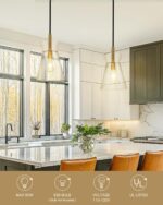 Emak Black and Gold Pendant Light Fixtures, 9 Inch Clear Glass Pendant Lights Kitchen Island, Modern Farmhouse Large Hanging Lights for for Kitchen, Dining Room, Bathroom, PL130-BKBGD-CG - Image 3