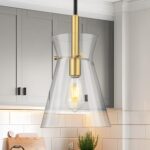 Emak Black and Gold Pendant Light Fixtures, 9 Inch Clear Glass Pendant Lights Kitchen Island, Modern Farmhouse Large Hanging Lights for for Kitchen, Dining Room, Bathroom, PL130-BKBGD-CG - Image 4