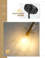 Emak Black and Gold Pendant Light Fixtures, 9 Inch Clear Glass Pendant Lights Kitchen Island, Modern Farmhouse Large Hanging Lights for for Kitchen, Dining Room, Bathroom, PL130-BKBGD-CG - Image 5