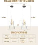 Emak Black and Gold Pendant Light Fixtures, 9 Inch Clear Glass Pendant Lights Kitchen Island, Modern Farmhouse Large Hanging Lights for for Kitchen, Dining Room, Bathroom, PL130-BKBGD-CG - Image 6