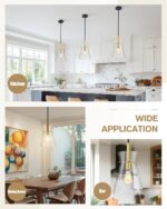 Emak Black and Gold Pendant Light Fixtures, 9 Inch Clear Glass Pendant Lights Kitchen Island, Modern Farmhouse Large Hanging Lights for for Kitchen, Dining Room, Bathroom, PL130-BKBGD-CG - Image 7