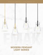 Emak Black and Gold Pendant Light Fixtures, 9 Inch Clear Glass Pendant Lights Kitchen Island, Modern Farmhouse Large Hanging Lights for for Kitchen, Dining Room, Bathroom, PL130-BKBGD-CG - Image 8