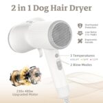 Dog Hair Dryer, Professional 2-in-1 Pet Hair Dryer & Grooming Brush with Removable Comb, Adjustable Temperature/Speed, Portable Dryer for Dogs and Cats - Image 3