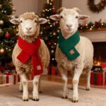 2 Pack Sheep Christmas Scarf, Goat Christmas Outfit Adjustable Green Red Knitted Scarf, Winter Warm Pets Costume Accessory Dog Scarf Holiday Decoration for Small Medium Sheep Dogs Cats - Image 5
