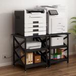 Large Printer Stand with Power Outlet, with Height Adjustable Storage Shelf, 3 Tier Rolling Printer Cart with Industrial Wheels, 23.6 x 23.6 Inches Printer Table for Home Office,Black - Image 3