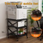 Large Printer Stand with Power Outlet, with Height Adjustable Storage Shelf, 3 Tier Rolling Printer Cart with Industrial Wheels, 23.6 x 23.6 Inches Printer Table for Home Office,Black - Image 4