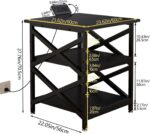 Large Printer Stand with Power Outlet, with Height Adjustable Storage Shelf, 3 Tier Rolling Printer Cart with Industrial Wheels, 23.6 x 23.6 Inches Printer Table for Home Office,Black - Image 6