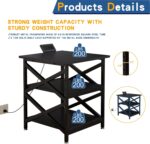 Large Printer Stand with Power Outlet, with Height Adjustable Storage Shelf, 3 Tier Rolling Printer Cart with Industrial Wheels, 23.6 x 23.6 Inches Printer Table for Home Office,Black - Image 7
