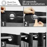 Heavy Duty No Hook Waffle Weave Shower Curtain with Snap in Fabric Liner Set - 230GSM Hotel Style Heavyweight Textured for Bathroom, Black 71W x 74" H - Image 5
