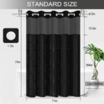 Heavy Duty No Hook Waffle Weave Shower Curtain with Snap in Fabric Liner Set - 230GSM Hotel Style Heavyweight Textured for Bathroom, Black 71W x 74" H - Image 8