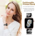 Bands Compatible with Apple Watch Band 38mm 40mm 41mm 42mm 44mm 45mm for Women Men Silicone Floral Pattern Printed Band Strap for iWatch Band SE Series 9 8 7 6 5 4 3 2 1 Wristband - Image 3