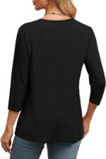 WIHOLL 3/4 Length Sleeve Womens Tops V Neck Casual Tunic Tops Basic Shirts Loose Fit Blouse - Image 5