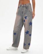 Kedera Women's Barrel Boyfriend Baggy Star Print Jeans Denim Pants Mid Rise Wide Leg Y2K Horseshoe Jeans Trendy - Image 6