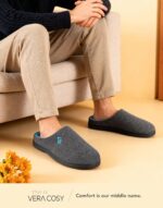 VeraCosy Men's Two-Tone Memory Foam House Slippers Indoor Outdoor Durable Rubber Sole - Image 3