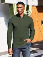 COOFANDY Men's Quarter Button Sweater Mock Neck Textured Knitted Pullover - Image 3