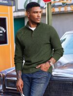 COOFANDY Men's Quarter Button Sweater Mock Neck Textured Knitted Pullover - Image 4