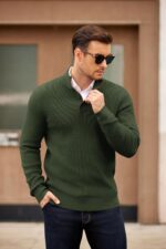COOFANDY Men's Quarter Button Sweater Mock Neck Textured Knitted Pullover - Image 5
