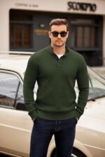 COOFANDY Men's Quarter Button Sweater Mock Neck Textured Knitted Pullover - Image 6
