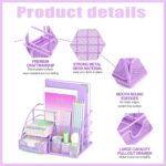 Purple Desk Organizers and Accessories Office Supplies Set Stapler, Pen Holder, Phone Holder, Scissors, Pen, Ruler, 30 Paper Clips, 22 Binder Clip, 20 Tacks and 1000pcs Staples - Image 3