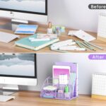 Purple Desk Organizers and Accessories Office Supplies Set Stapler, Pen Holder, Phone Holder, Scissors, Pen, Ruler, 30 Paper Clips, 22 Binder Clip, 20 Tacks and 1000pcs Staples - Image 5
