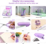 Purple Desk Organizers and Accessories Office Supplies Set Stapler, Pen Holder, Phone Holder, Scissors, Pen, Ruler, 30 Paper Clips, 22 Binder Clip, 20 Tacks and 1000pcs Staples - Image 6