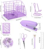 Purple Desk Organizers and Accessories Office Supplies Set Stapler, Pen Holder, Phone Holder, Scissors, Pen, Ruler, 30 Paper Clips, 22 Binder Clip, 20 Tacks and 1000pcs Staples - Image 7