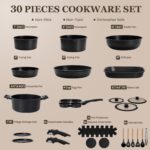 KIKCOIN Pots and Pans Set, 30 Pack Nonstick Cookware Set Detachable Handle, Induction RV Kitchen Cooking Set with Removable Handle, Frying Pans, Casserole - Dishwasher/Oven Safe, PFOA Free - Image 3