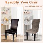 Soft Leather Chair Covers for Dining Chairs set of 4, Stretch Waterproof Dining Chair Covers Protector Oilproof and Scratch-Proof Parson Chairs Cover Modern Style for Kitchen Room(Brown, 4Pcs) - Image 6