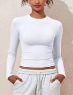 PrettyGuide Women's Cotton Jersey Long Sleeve Shirts Tight Fit Crewneck Crop Tops Basic Fall Going Out Y2K Tops - Image 5