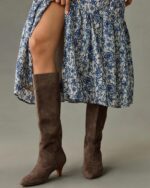 Coutgo Womens Knee High Boots Wide Calf Kitten Heel Pointed Toe Long Boots Pull On Winter Dress Shoes - Image 4